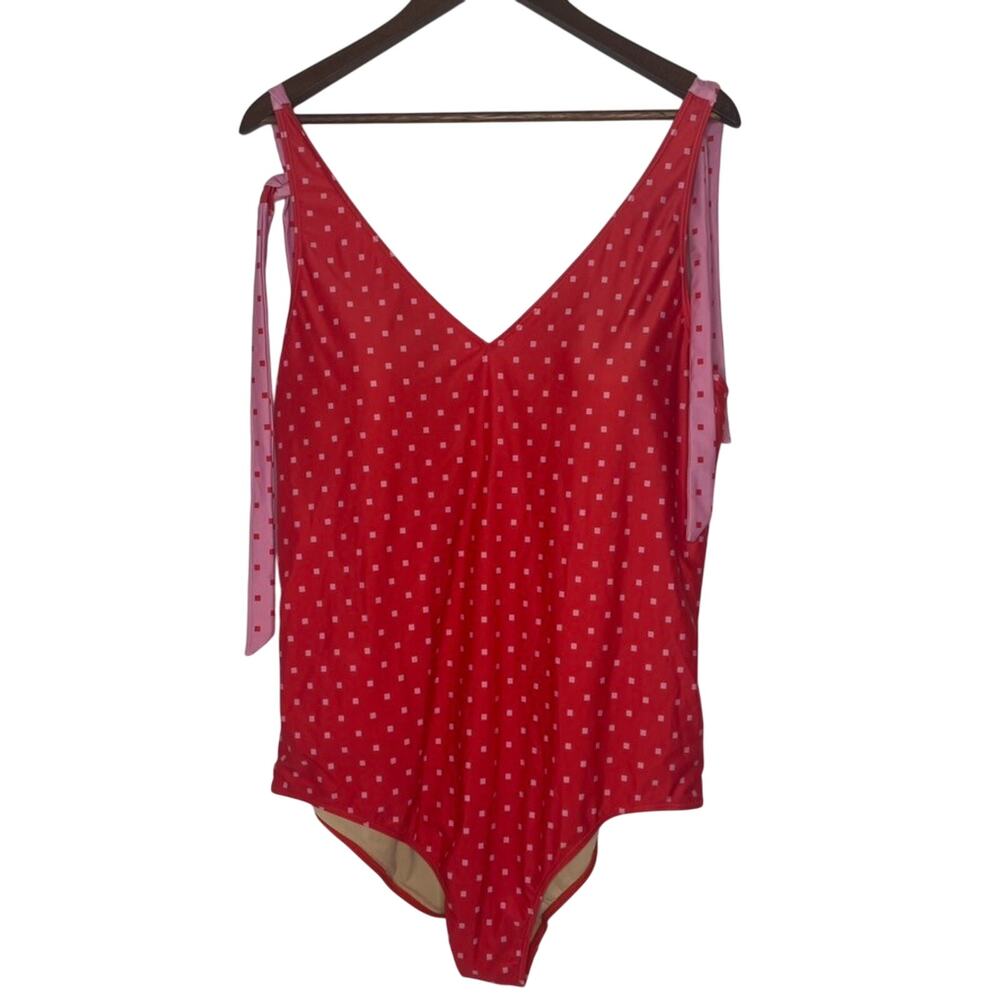 Summersalt Swim One Shoulder Swimsuit 22 Red Pink Square Polka Dot